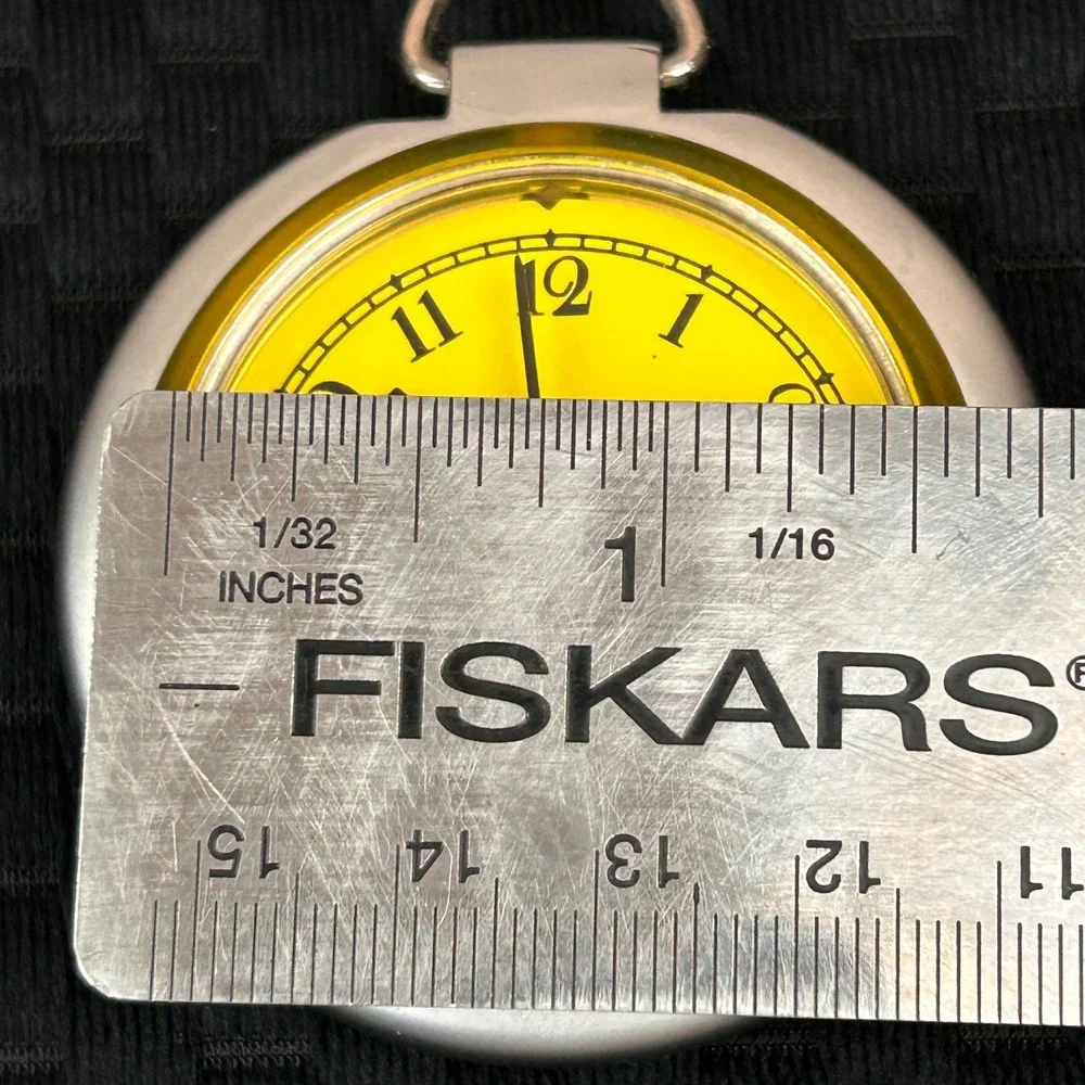 Vintage Quartz Pocket Watch Yellow Face Silver Bezel Alarm Function Analog 2in‎
